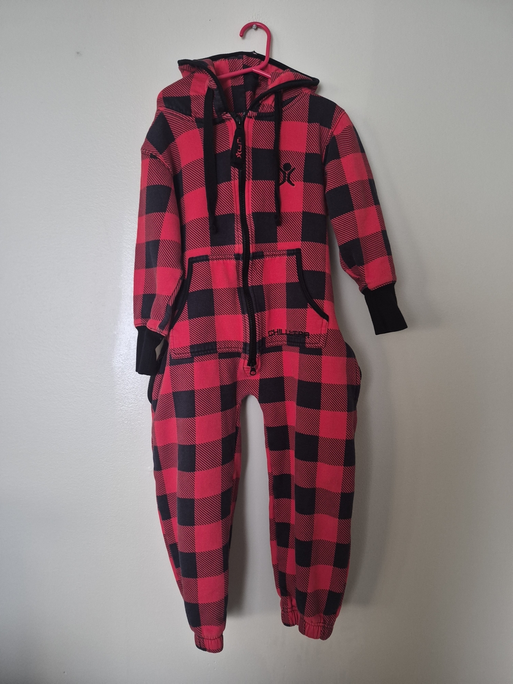 Unichill Kids Buffalo Plaid Fleece Onesie Size 6Y Red Black Hooded
Description: